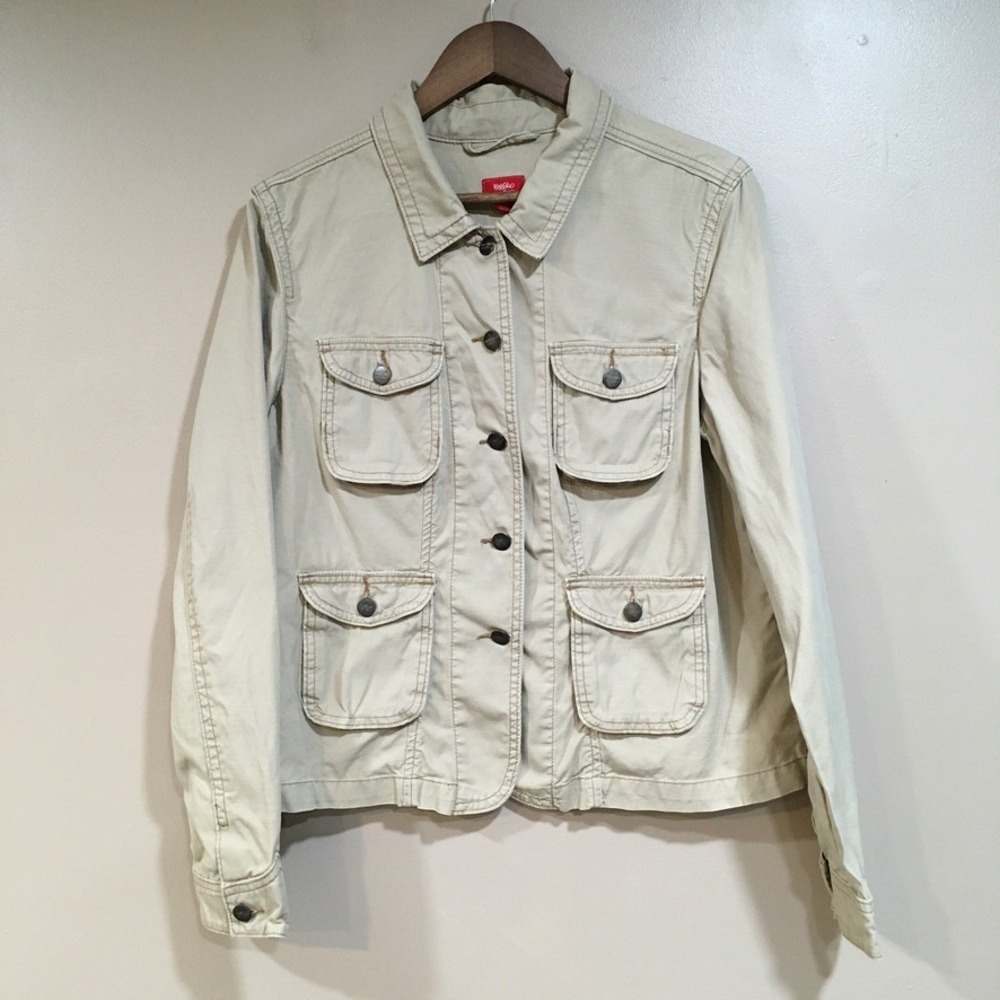 Mossimo Utility Safari Military Button Up Jacket Womens XXL Tan Neutral Outdoor